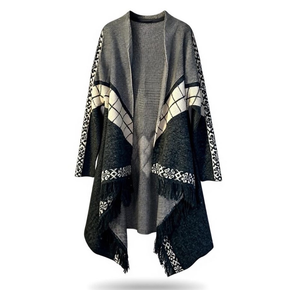 Six‎ crisp days, grey patterned frindge open cardigan. Size xs/s NEW